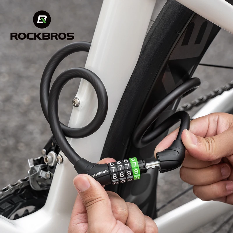 ROCKBROS Bike Cable Lock MTB Road Bicycle Anti-Theft Password Lock PVC Steel Cable Lock for Motorcycle Scooter Bike Accessories