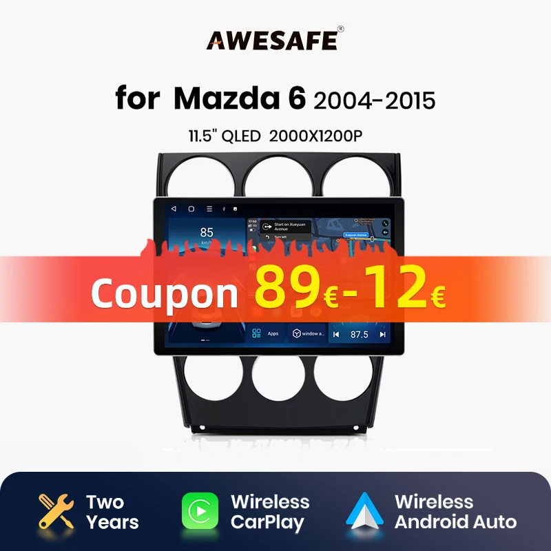 AWESAFE X7 PRO 11.5“ 2K AI Voice Wireless CarPlay Android Auto Car Radio for Mazda 6 2004 2005 2006-2015 Multimedia autoradio