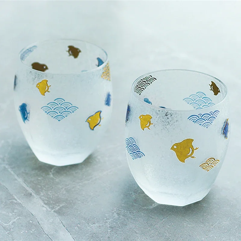 Japanese-style snowflake ball pattern frosted glass, whiskey glass, birthday gift box.