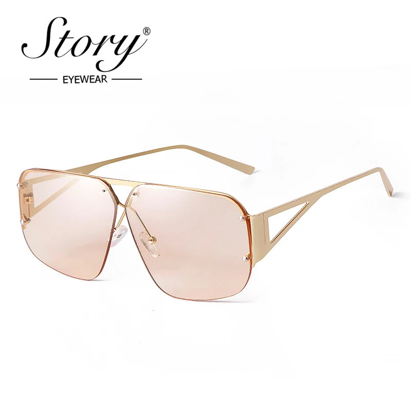 

STORY Fashion Gradient Oversized Square Sunglasses Women Men Brand Metal Rimless Aviation Sun Glasses Female Pilot Shades UV400