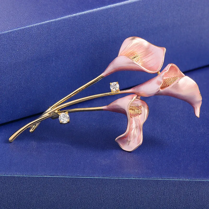 New Arrival Women Girls Classic Enamel Lily Flower Brooches Pins Exquisite Simple Design Plant Series Lady Party Pin