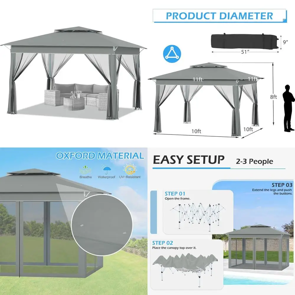 

Instant Patio Shelter Gazebo with Mosquito Netting, Waterproof and UV Protection, Ideal for Outdoor Parties and Events