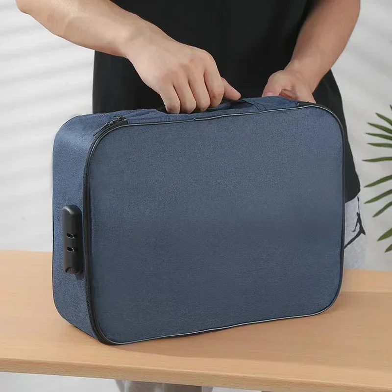 Document Bag with Lock 3-Layer File Organizer Case with Water-Resistant Zipper Certificate Storage Safe Bag Portable Travel Home
