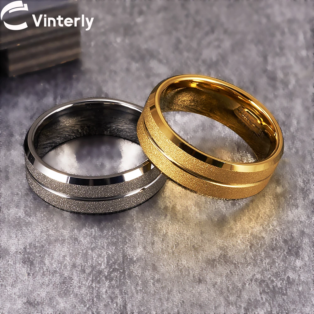 

Vinterly Anti-scratch Tungsten Carbide Ring for Women Men Matte Gold-color 8mm Wide Finger Engagement Wedding Jewelry Waterproof