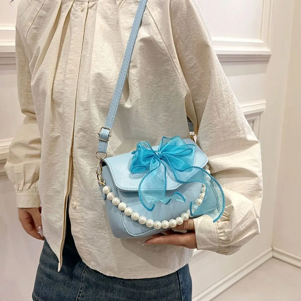 

Simple PU Leather Bowknot Handbag Pearl Korean Style Bow Shoulder Bag Square Bag Balletcore Bow Crossbody Bag Streetwear