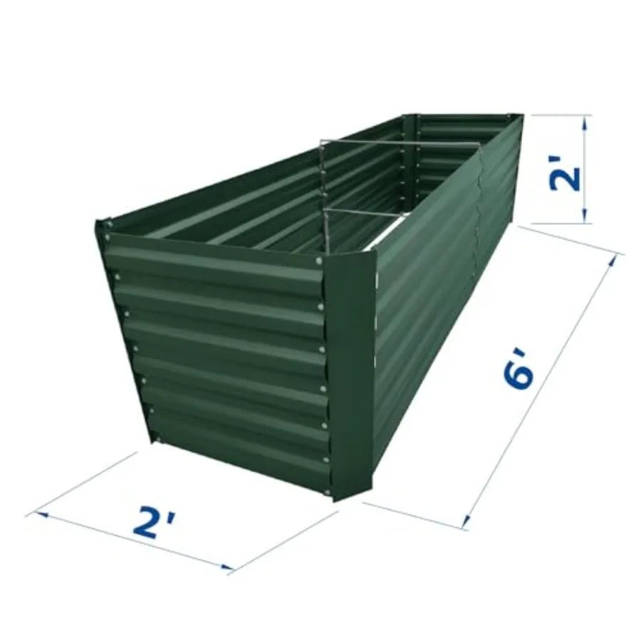 6x2x2FT Green Galvanized Metal Raised Garden Bed Kit for Vegetables, Flowers, Herbs, Succulents Rust-Resistant Outdoor Planter