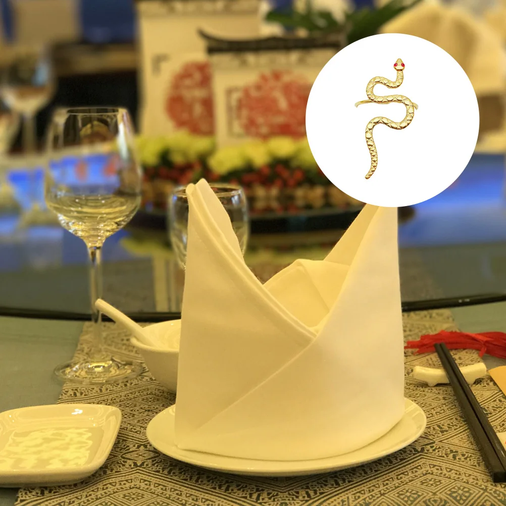 

2 pcs Snake Shaped Napkin Rings Alloy Golden Elegant Decorative Napkin Buckle For Hotel Home Dinner Banquet Decoration Unique