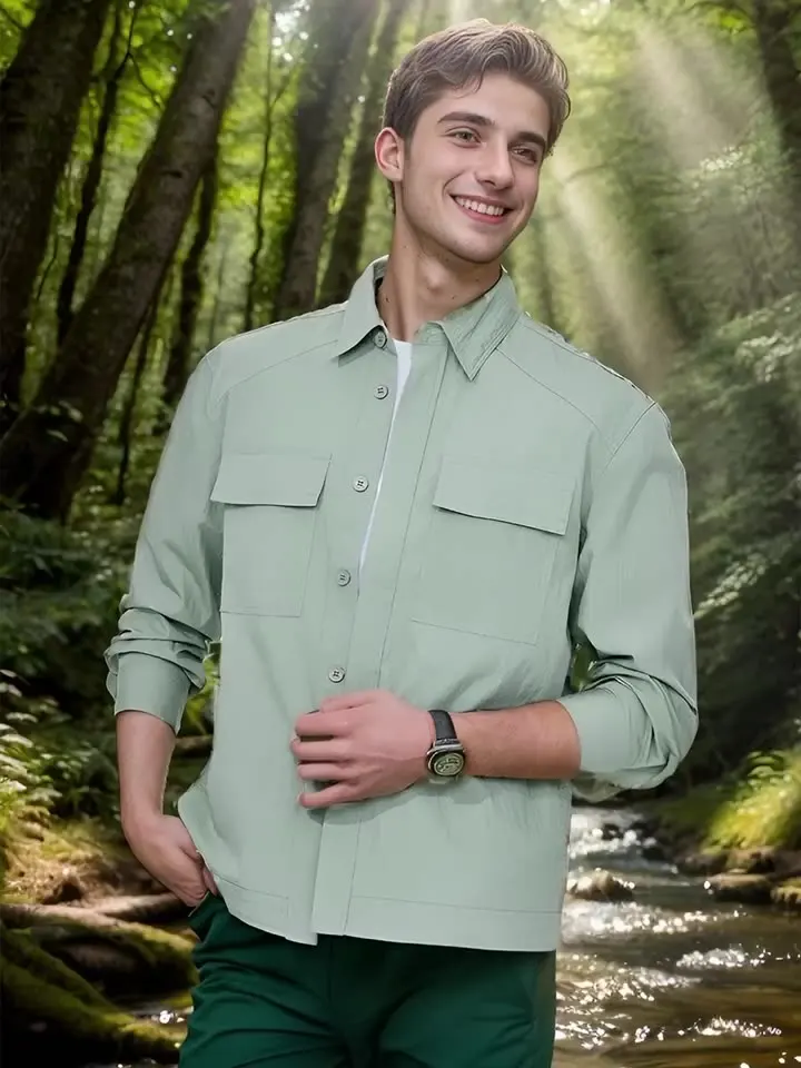 Spring Autumn Solid Color Corduroy Long Sleeve Shirt Men's Casual Top Jacket Trendy Male Style Velvet Striped Design