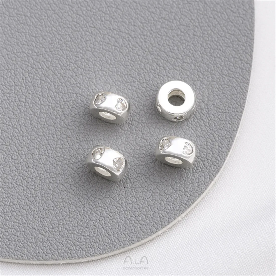 925 Thick Silver Inlaid Zircon Heart Snowflake Spacer Beads DIY Jewelry Accessories C173