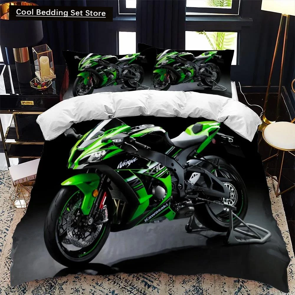 Motorcycle Rider Bed Duvet Cover Set Queen Calico Twin Size Comforter Cover Bedding Set Single King Soft Polyester Quilt Cover