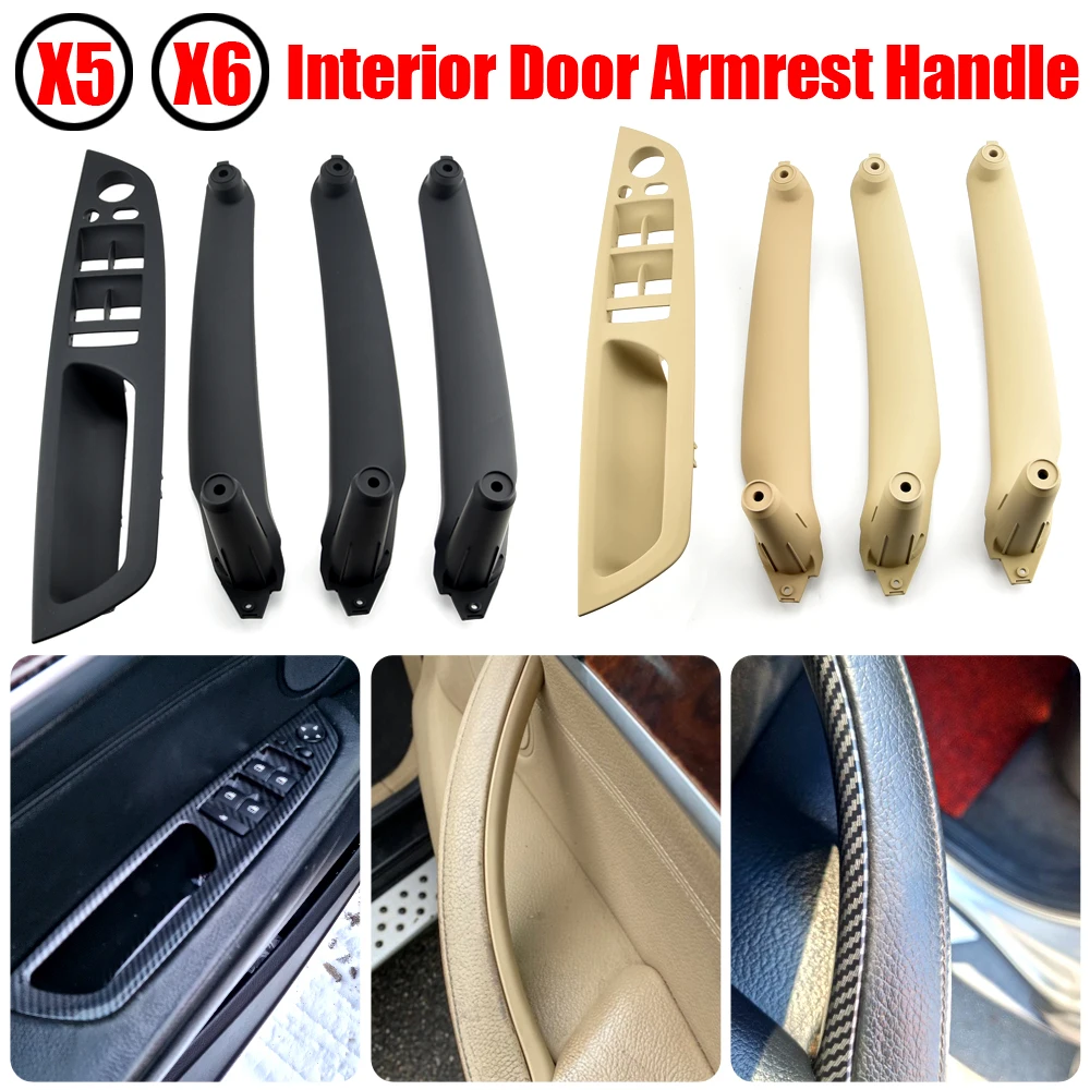 only LHD For BMW X5 X6 E70 E71 E72 4pcs Carbon Styling Car Accessories Inner Door Handle Pull Window Master Switch Panel Cover