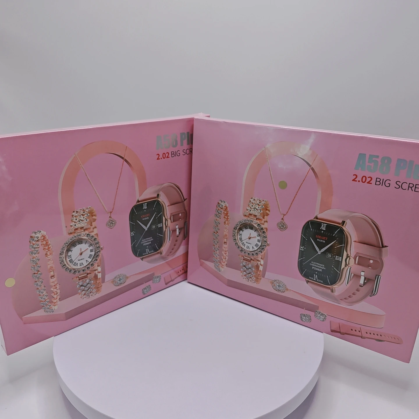 

Модные умные часы A58 Plus, уличные часы для мужчин и женщин, умный браслет, золотые часы, ожерелье, кольцо, красивая коробка