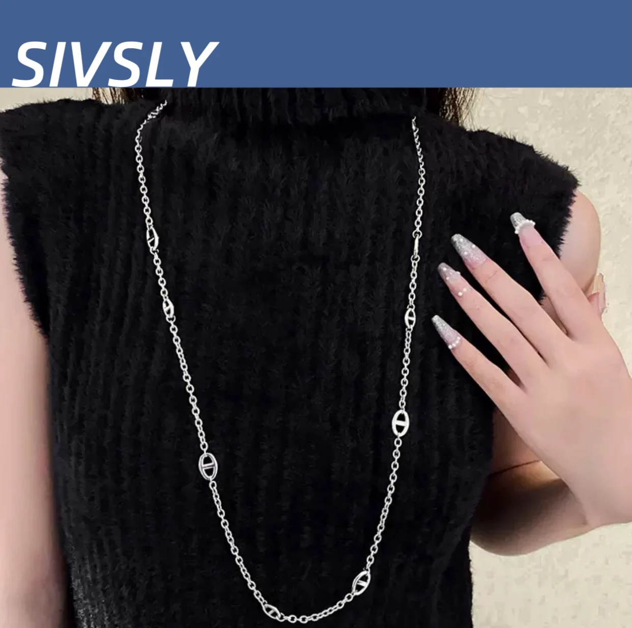 

Hot sale 85cm, 160cm Korean fashion metal necklace, unique and versatile collar chain, luxurious and high-end necklace