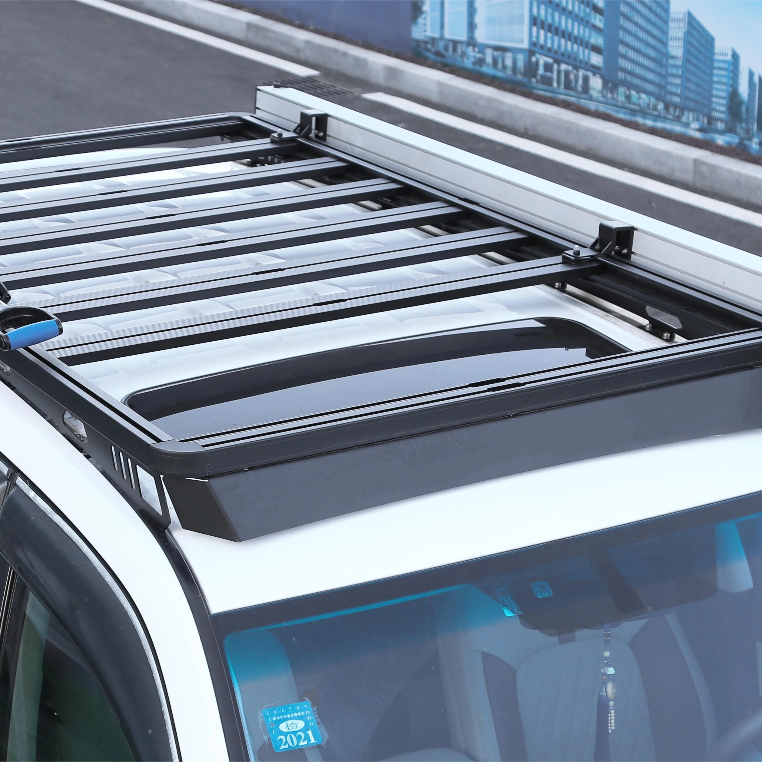 for Landace Wind Deflector Equipped Aluminum Alloy High Top Roof Rack with 100kg Load Capacity Black for Toyota LC200