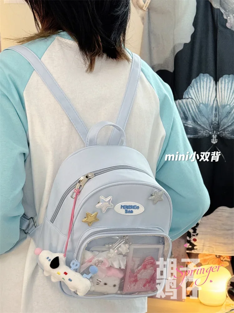 Mochila japonesa bidimensional pequeña para mujer, bolsa transparente, bonita mochila, miniita, 2024