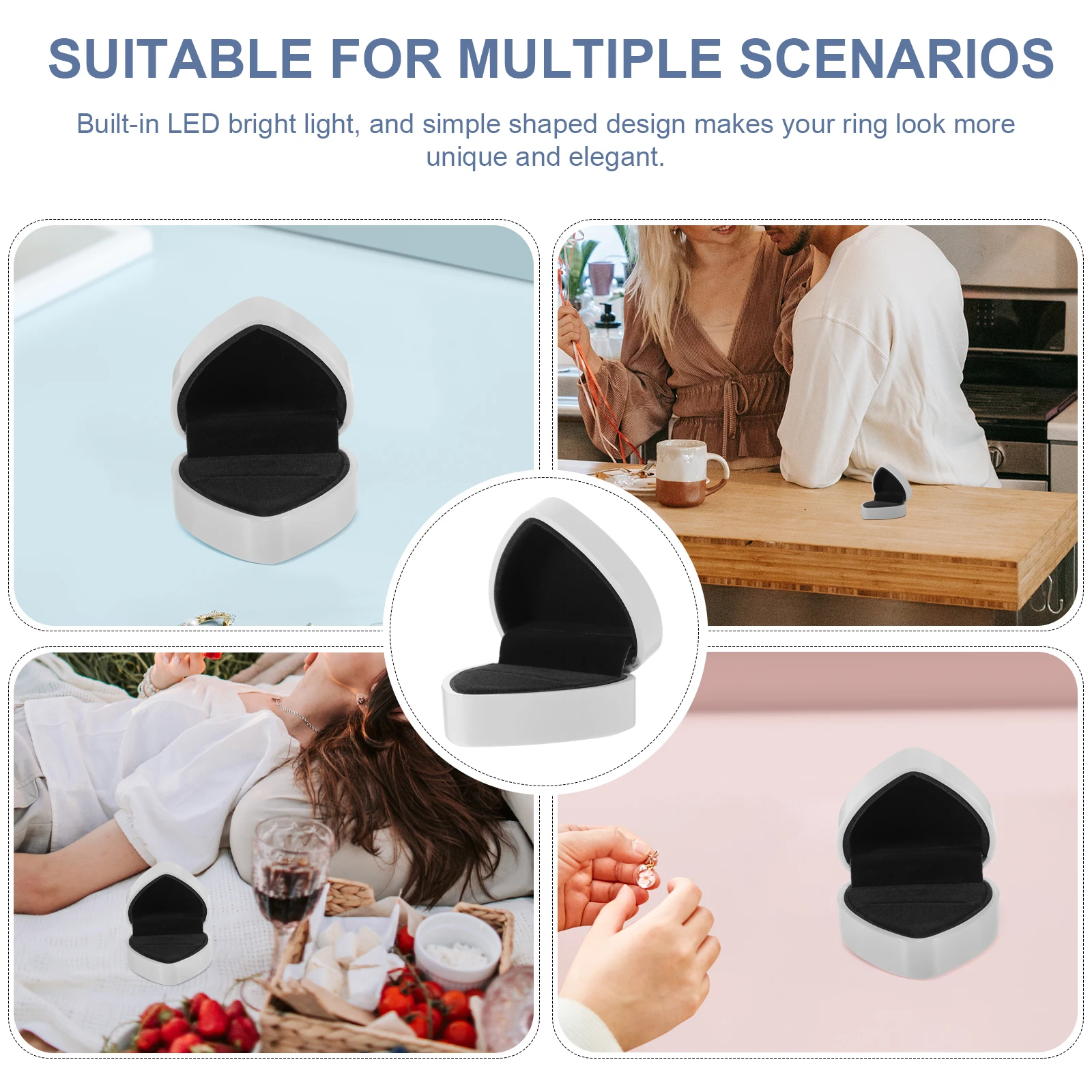 

Heart Shaped LED Ring Box White Container Jewelry ganizer Protective Scratch Resistant Special Occasions