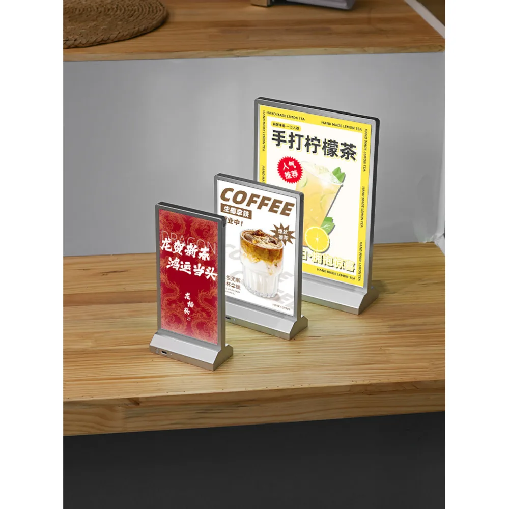 Rechargeable A5 Light-Up Desktop Menu Board - Portable Pull-Out Illuminated Advertising Sign