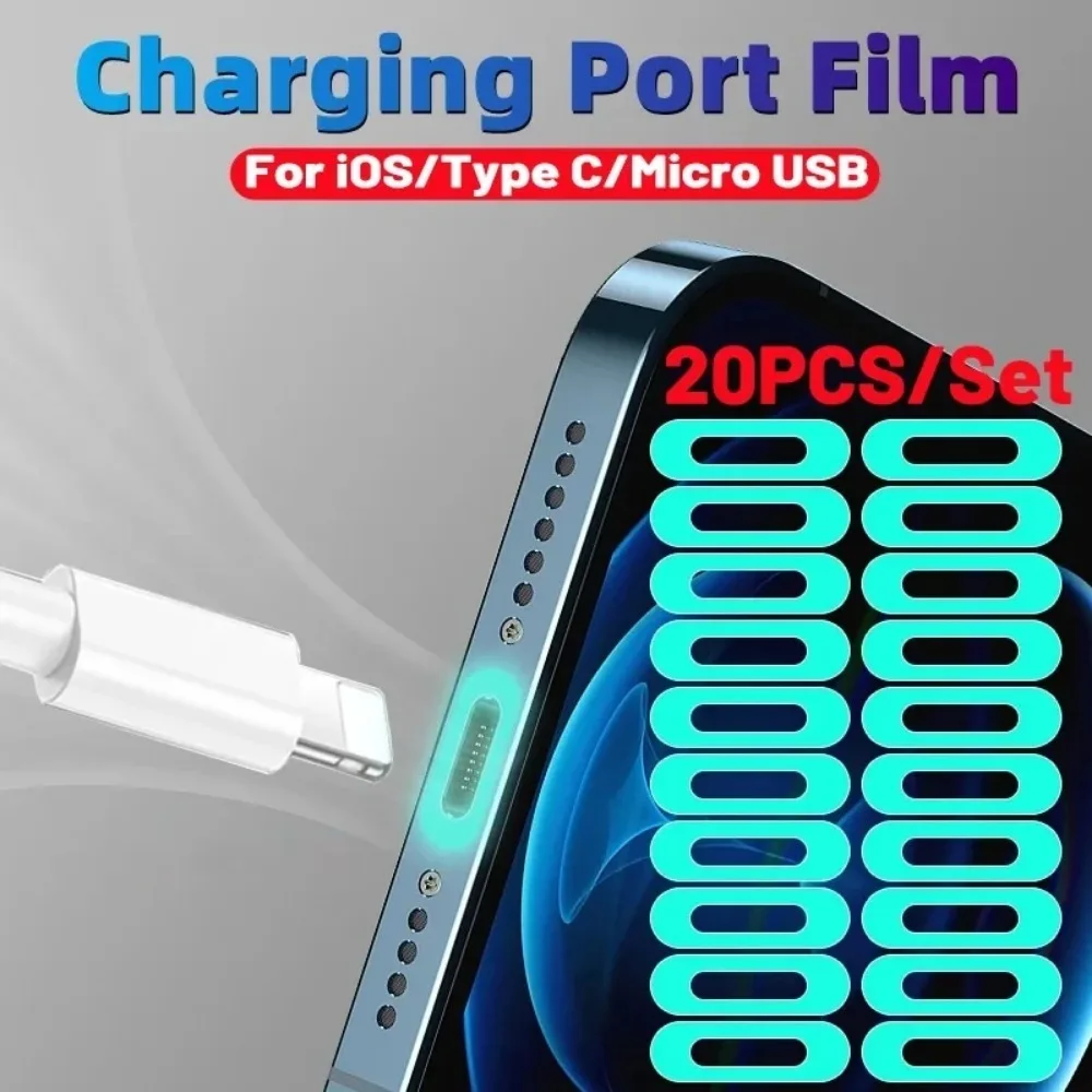 Film de protection lumineux pour Port de charge de téléphone et tablette, autocollants fluorescents universels pour IOS type-c Micro USB, 20/10/5 pièces
