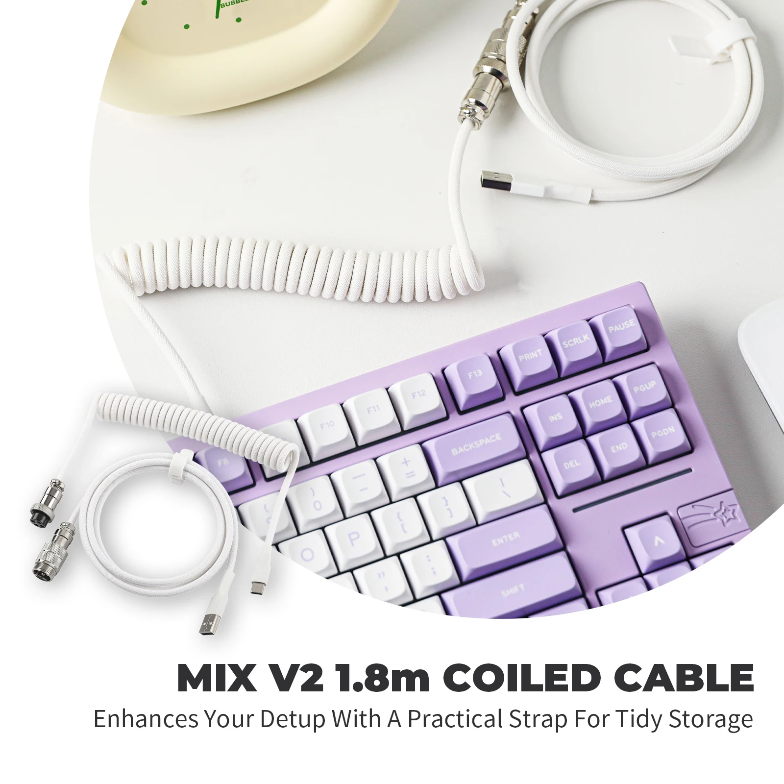 EPOMAKER Mix V2 1.8m Coiled Keyboard Cable Double-Sleeved Cable for Mechanical Gaming Keyboard
