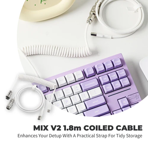 Imagen 2 del producto EPOMAKER Mix V2 Cable de teclado en espiral de 1,8 m USB C a USB A Cable de doble manga para teclado mecánico para jugar