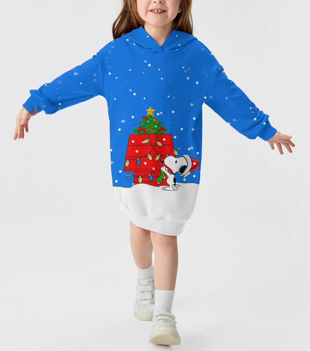 2024 Autumn and Winter Sweatshirts Fashion Casual Disney Snoopy Printed Hoodies Baby Girls Cute Long Sleeve Hoodies Dresses