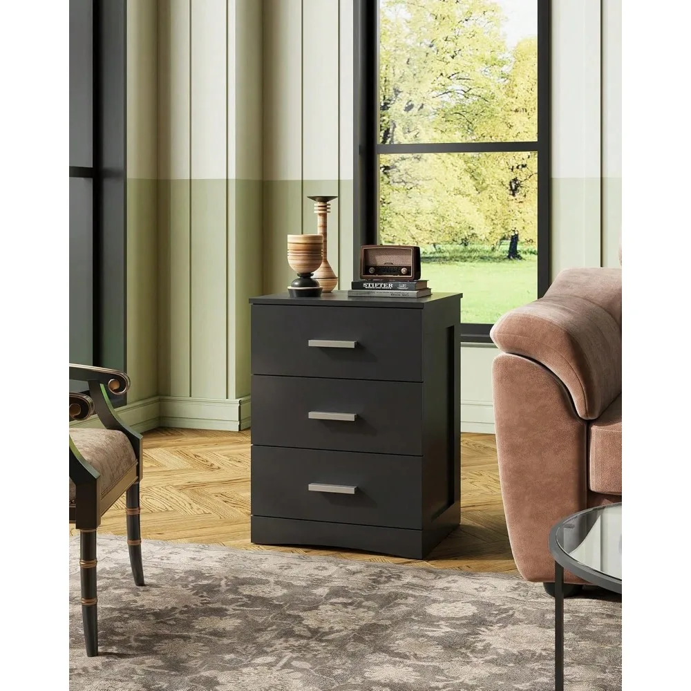 

Wood Nightstand With 3 Storage Drawers, Bed Side Table For Bedroom, Living Room, Dorm, Modern Minimalist Bedside Ta