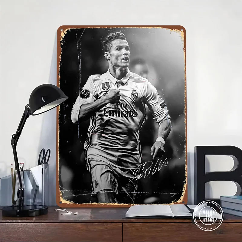 Messi Soccer Ronaldo Tin Plaque Poster Customized Wall Art Retro Vintage Metal Signs for Room Decoration At Home Decor Items