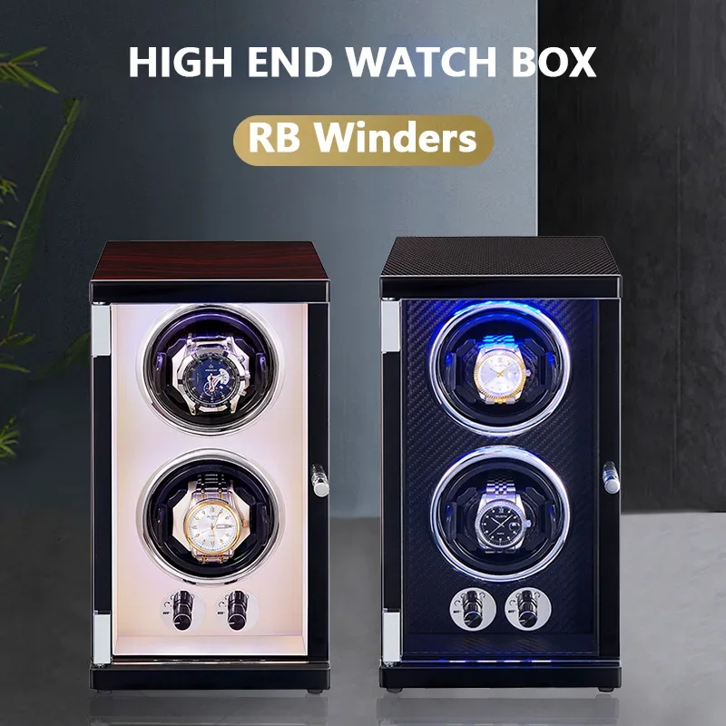 Vertical Baking Paint LED Watch Winders 2 Slots Customizable Logo Gift  Watchwinder Box Watches Winding Organizer Open Door Stop