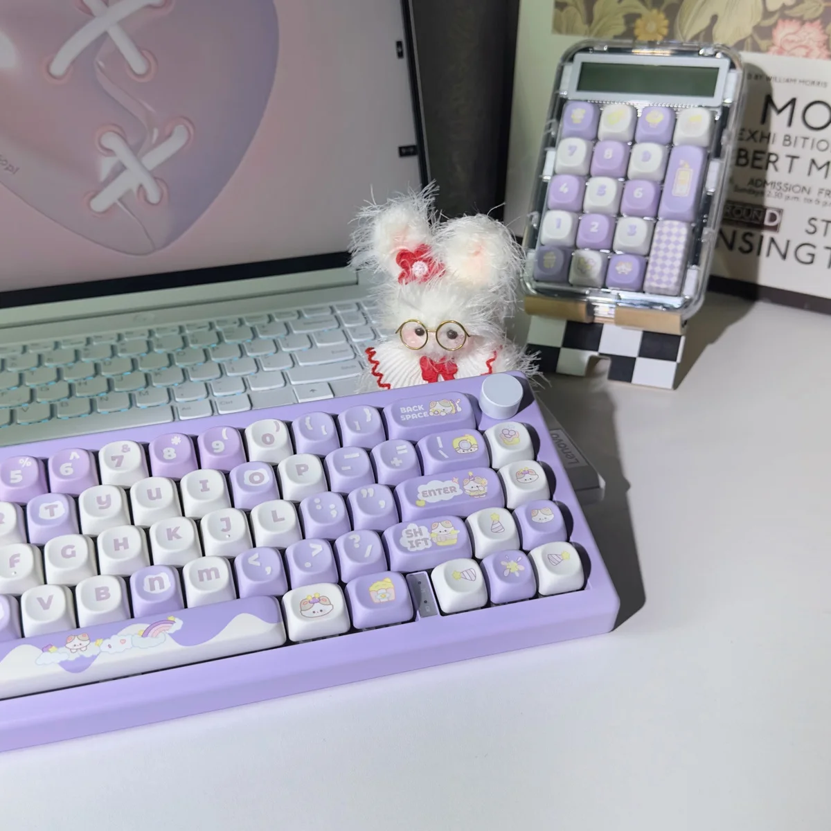 

138 Keys MOA Cute DIY Purple Keycap Taro Cake Sublimation Dye Keycap Custom Keycap Gift for Girls Mechanical Keyboard Keycaps