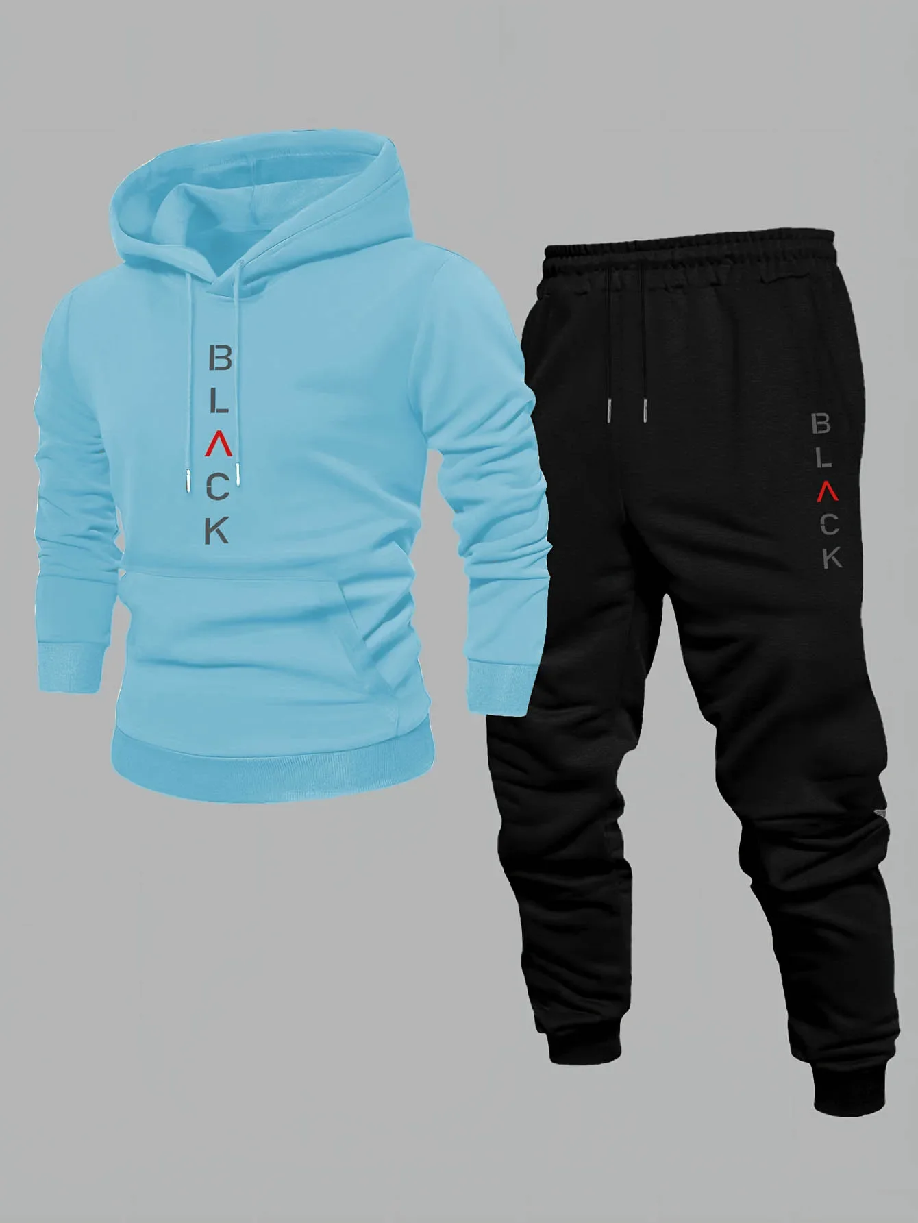 New autumn hoodie hooded set for men and women with black letter print, drawstring and pocket for daily warmth and comfort - view 5