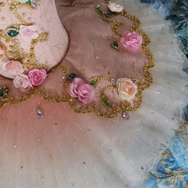 المهنية عالية الجودة أومبير الخوخ الاطفال الفتيات النساء الكبار الزهور أداء المنافسة الباليه توتو