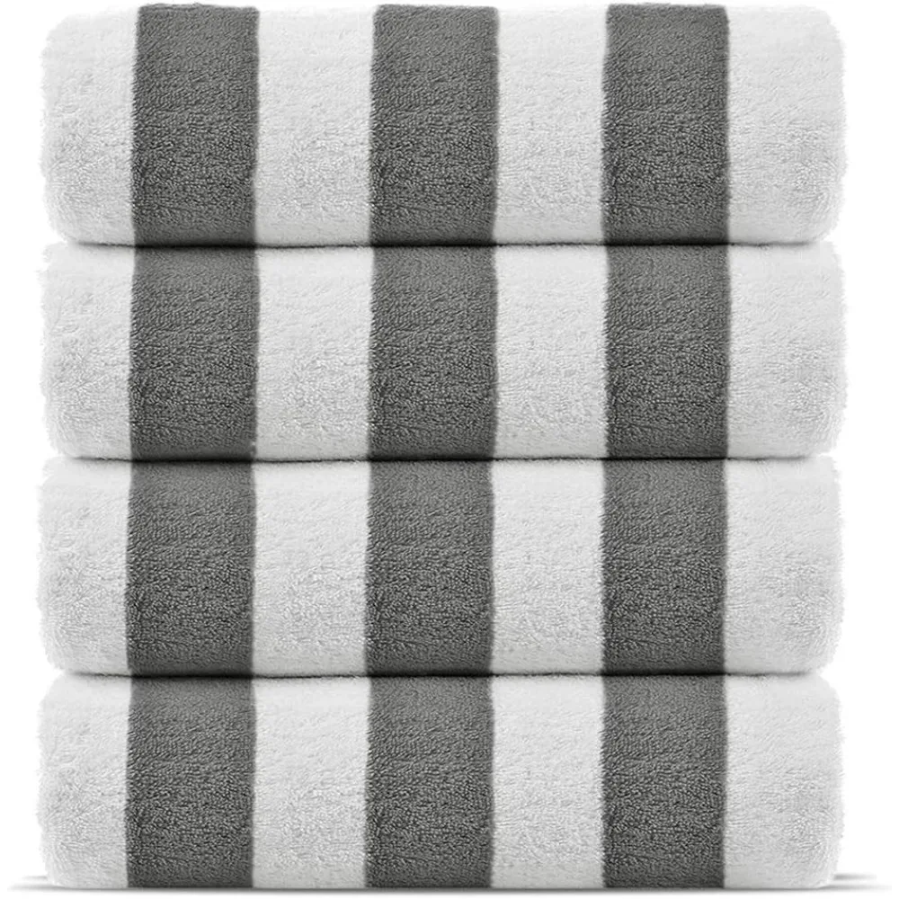 

Chakir Turkish Linens Premium Quality 100% Cotton Turkish Cabana Thick Stripe Pool Beach Towels 4-Pack (Gray, 30x60 Inch)