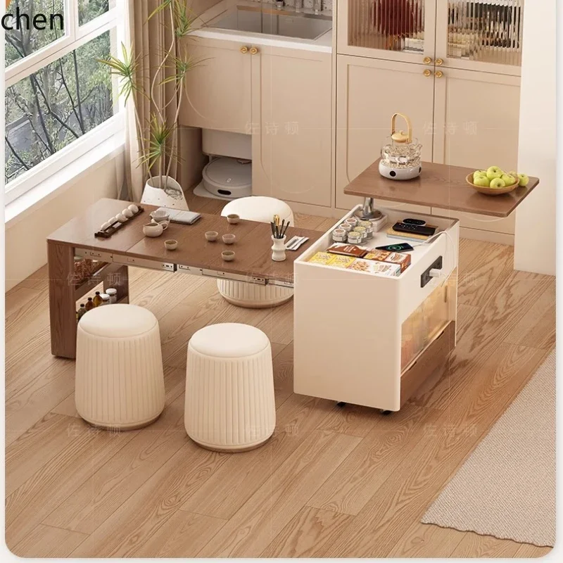 W5.19 HXL Tavolino da caffè pieghevole di lusso leggero con mobiletto laterale per divano, carrello mobile con ruote