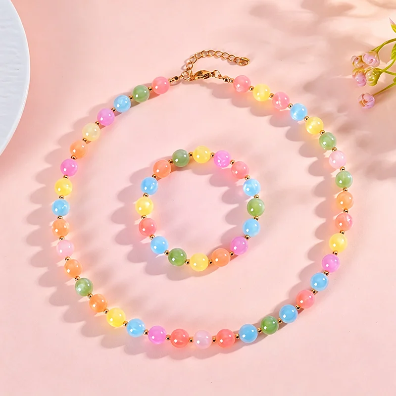 Summer Dopamine Necklace UV Reactive Colorful Rainbow Beaded Necklace Dopamine Jewelry Set Color Changing Mood Beach Necklaces