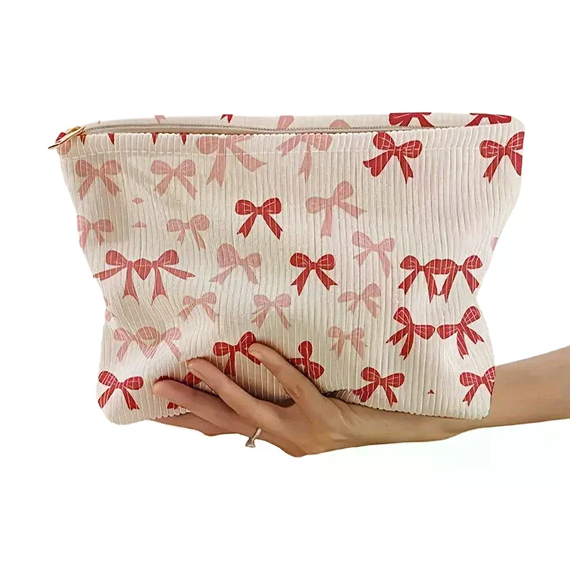 حقيبة مكياج بسحاب مطبوعة بنمط القوس بتصميم بسيط، حقيبة تخزين مستحضرات التجميل خفيفة الوزن ومتعددة الوظائف