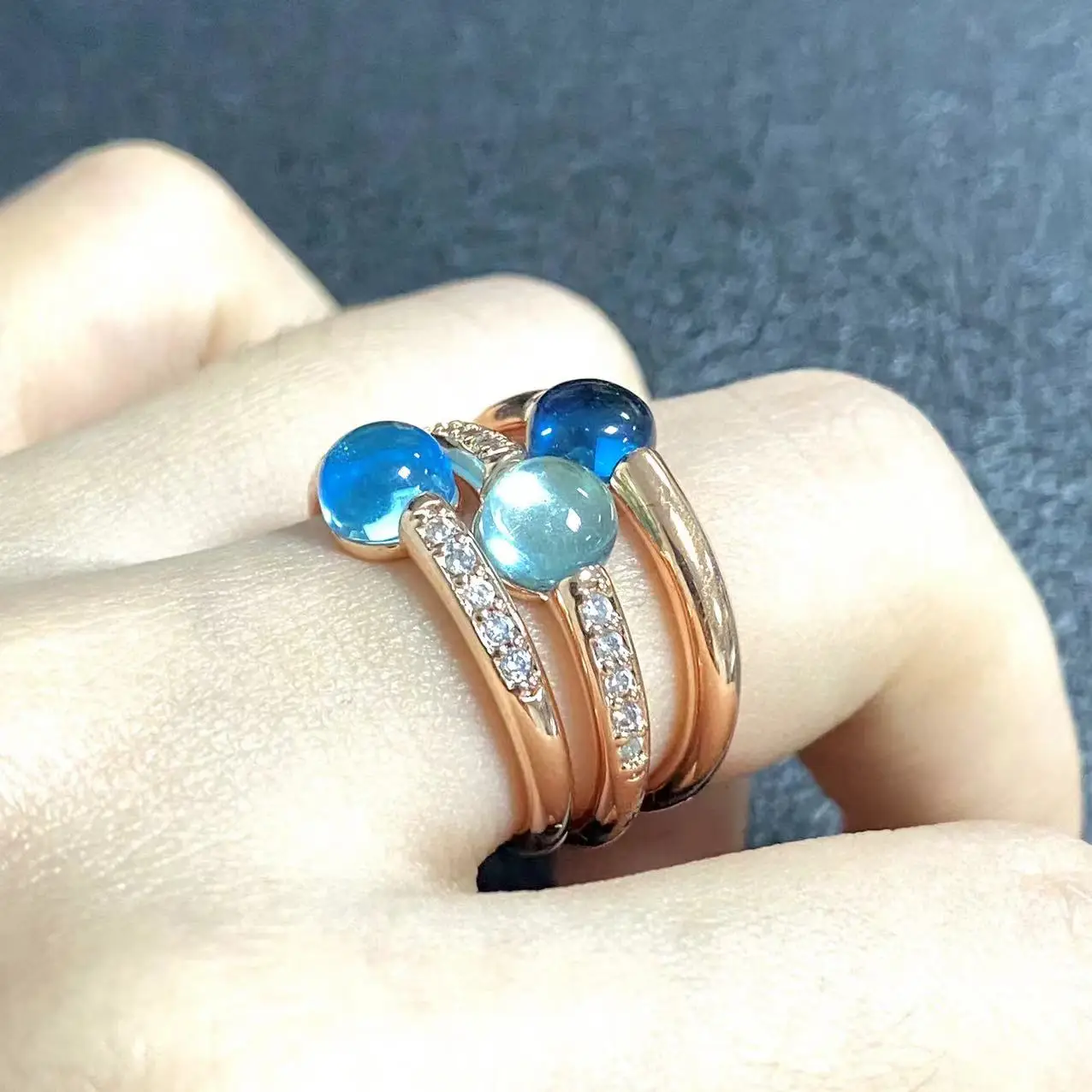 Kayfany 3Pcs/Set Ring Set Stacking Mix Color Candy Crystal Ring Inlay Zircon Rose Gold Plated Amethyst Blue Topaz Round Ring