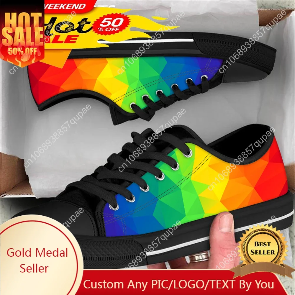 

LGBT Rainbow Gradient Color Print Canvas Sneaker for Women Summer Breathable Lace up Mesh Shoes Ladies Low Style Walking Shoes