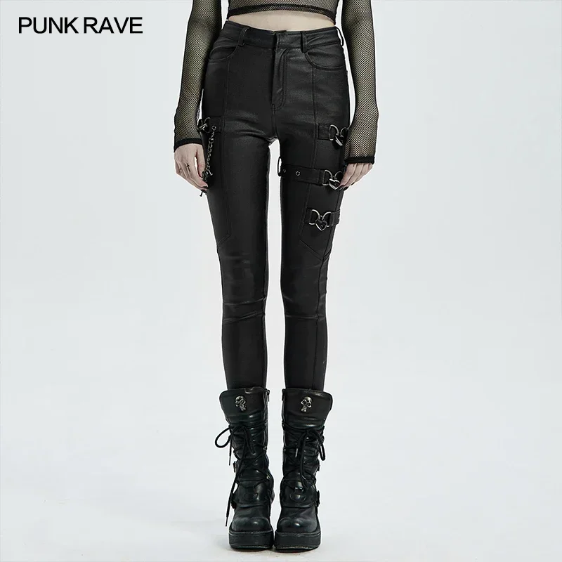 PUNK RAVE Women's Punk Sexy Rebellious Tights Trousers Love Locks Decorated Fashion Pencil Pants Spring/Autumn Women Clothing