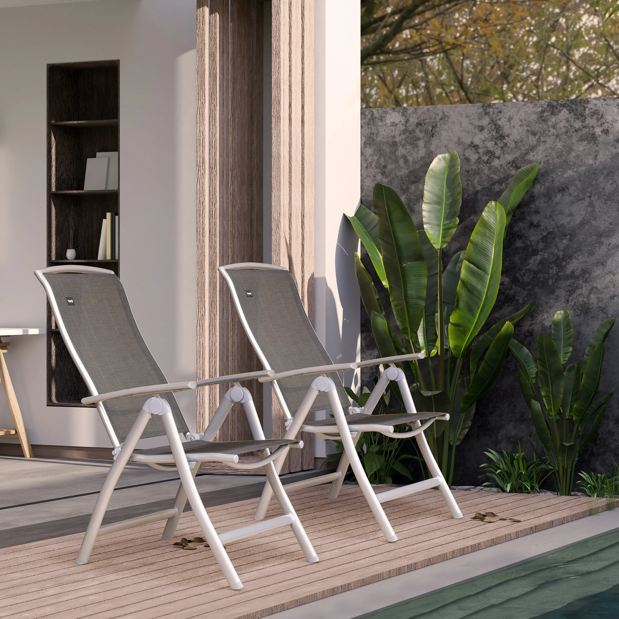 

Modern 2-Piece Aluminum Folding Recliner Chair for Outdoor Dining Pool Garden Beach Park Sun Lounger