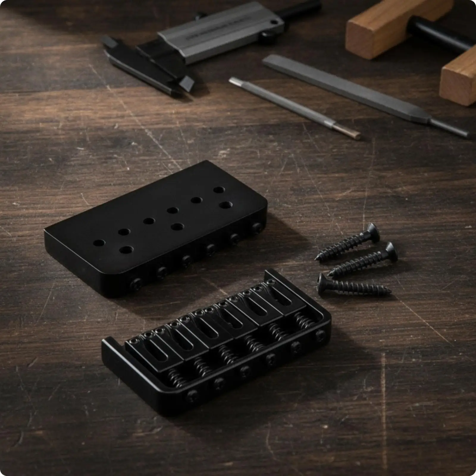 Electric Guitar Bridge Saddle Metal Black Low Profile Design with Base Section and Screws Included
