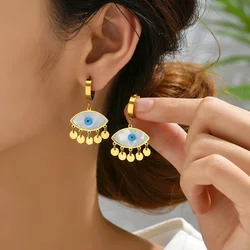 Fashion Punk Evil Eye Hoop Earrings for Women Personality Rock Stainless Steel Drop Earring Opal Zircon Jewelry Girls Party Gift
