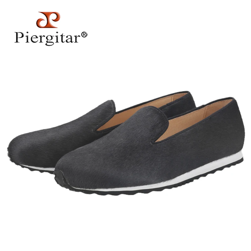 Piergitar Three Colors Of Horsehair Men's Sneakers With Black/White Mixed Colors Heighten Sole Handmade Style Slip-On Dad Shoes