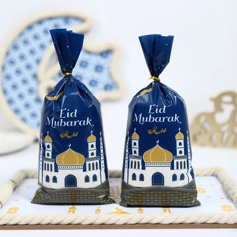 25/50/100pcs Eid Mubarak torby na prezenty worek na cukierki ciasteczka ozdoby Ramadan Kareem 2024 islamskie muzułmańskie materiały na przyjęcie Eid