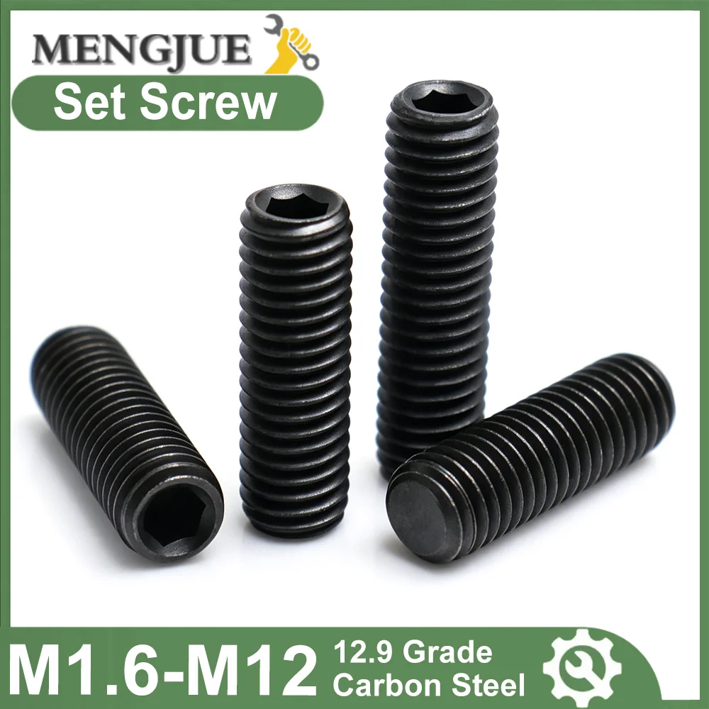 5-50pcs 12.9 Grade Cup Point Hex Headless Grub Screws Positioning Set Screws M1.6 M2 M2.5 M3 M4 M5 M6 M8 M10 M12