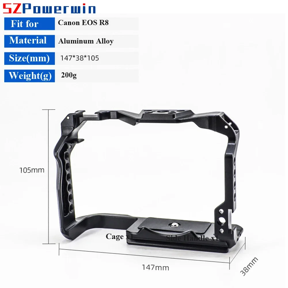 Powerwin Camera Cage For Canon EOS R8 with wooden Handgrid Handle Kit Aluminum Alloy Multifunctional Arri Locating Screw