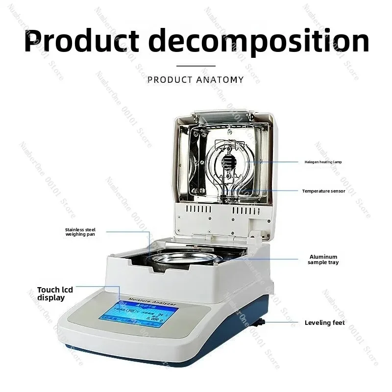 Fast Halogen Moisture Meter SH20A High Precision for Grain Tea Corn Feed 110g 0.001g Accuracy 200℃ RS232C