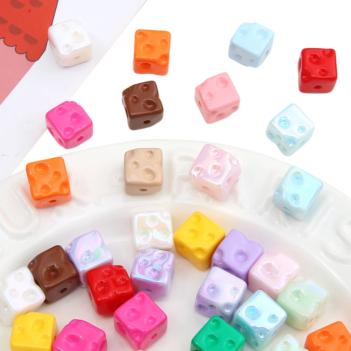 5PCS acrylic plated color mobile phone chains, beads, cheese blocks, beads, handmade DIY bracelets, hanging accessories, accesso