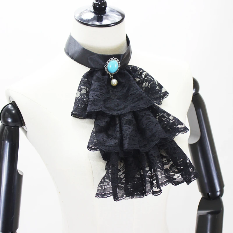 Black Multilayer Lace Ruffle Fake Collar Victorian Detachable Collar Halloween Party Clothing Accessory