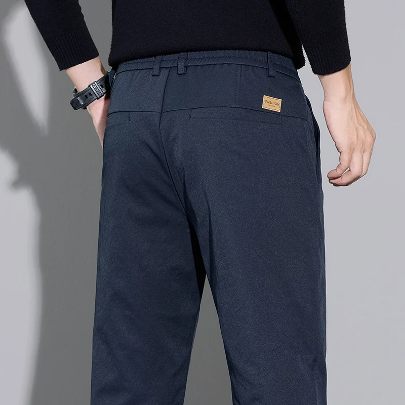 

2025 Autumn Men's Straight Casual Pants Elastic Waist Solid Color Business Work Daily Navy blue Trousers Fashion Male Clothes