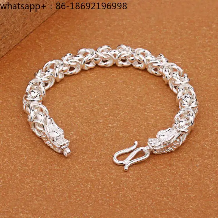 Men's Silver Bracelet 999 Sterling Silver Rough Domineering Rough Personality Trendy Men Double Faucet Keel Chain Foot Silver